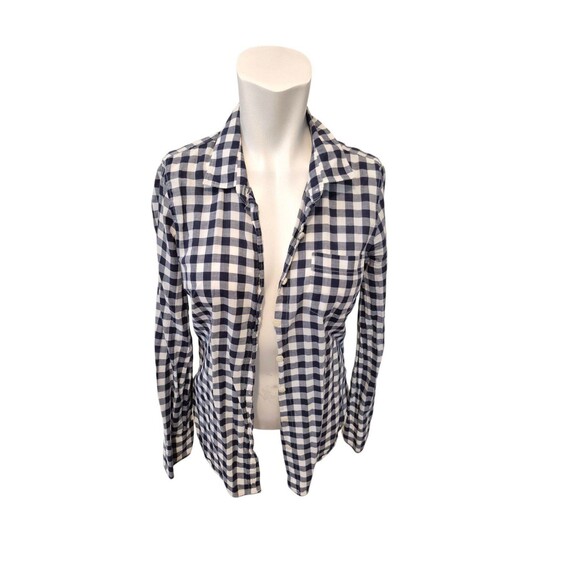 J. CREW Gingham Button Down Shirt Cotton Shirt Navy White Sz XS - Picture 6 of 9